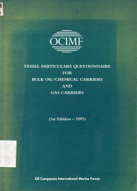 Vessel Particulars Questionnaire For Bulk Oil/Chemical Carriers And Gas Carriers